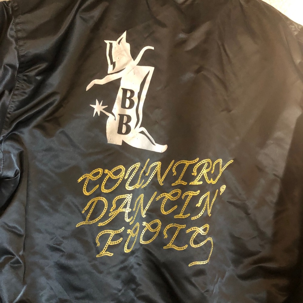 Vtg Game Sportswear Country Dancin Fools Satin Bomber Jacket Black USA Large - Picture 2 of 7
